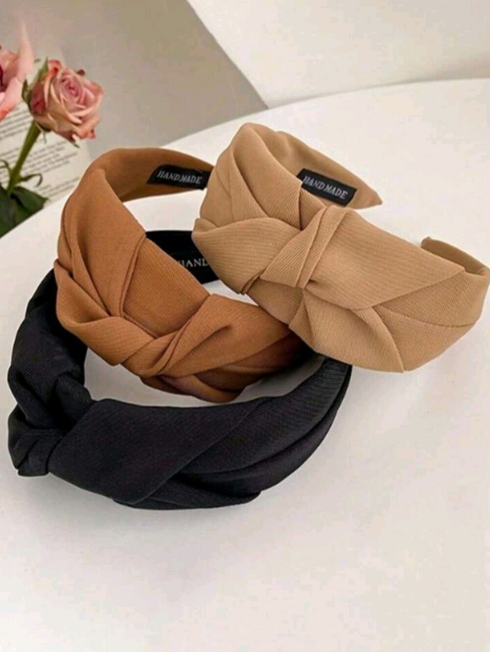 Bundle Of NEW Handmade Knotted Headband Trio - Black, Brown, Camel